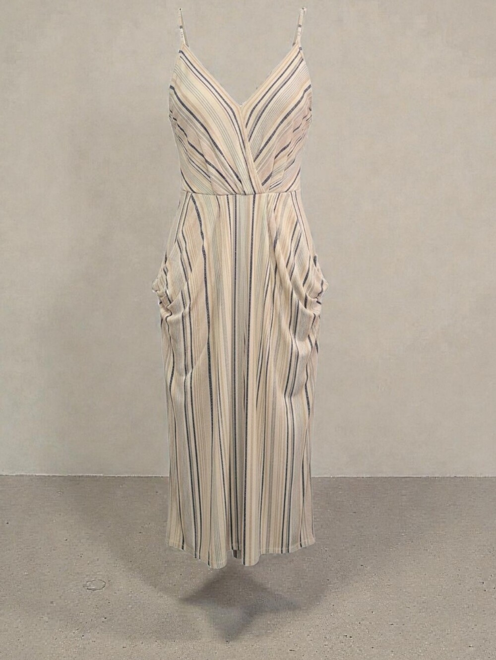 BCBGeneration Beige Striped V-Neck Maxi Dress